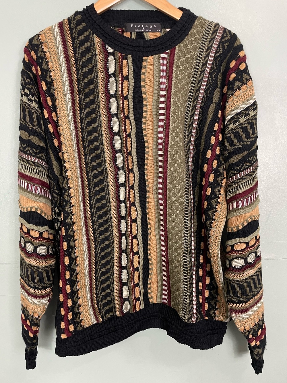 Vintage Protege Collection 3D Sweater Coogi Style Knit Black Multi Men Largeโ